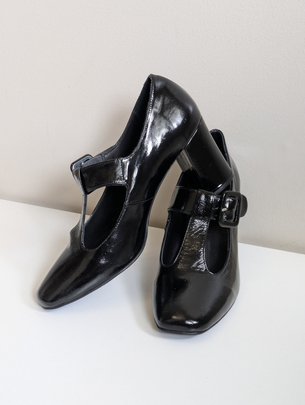 Bueno Black Valentina Leather Block Heels